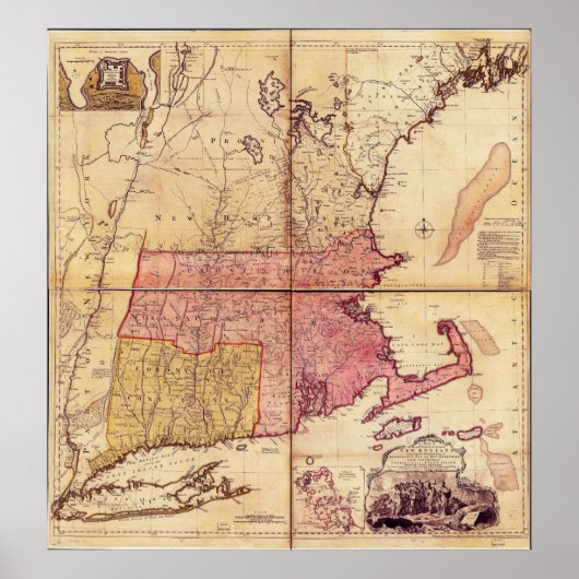 Thomas Jefferies Map van het noordoosten in 1755 Poster (Voorkant)