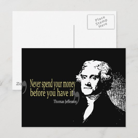 Thomas Jefferson citeert nooit geld uitgeven Briefkaart (Voorkant / Achterkant)