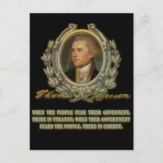 Thomas Jefferson citeert: Overheid en het volk Briefkaart (Voorkant)