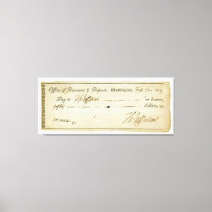 Thomas Jefferson Handtekening op bankcheque 1809 Canvas Afdruk