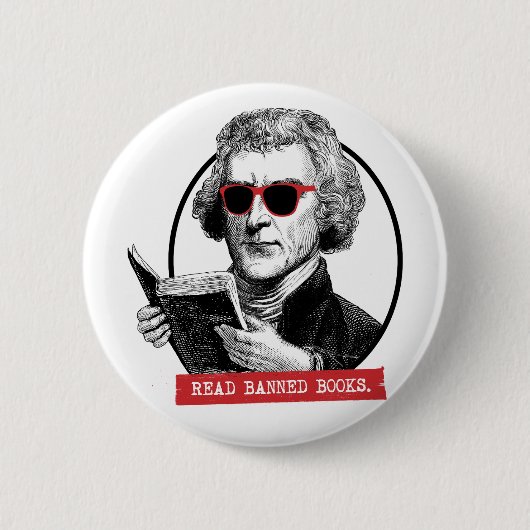 Thomas Jefferson leest verboden boeken Ronde Button 5,7 Cm (Voorkant)