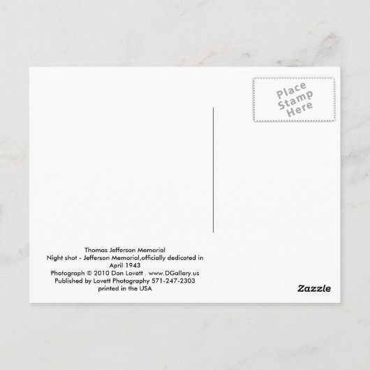 Thomas Jefferson Memorial Briefkaart (Achterkant)