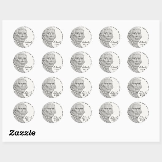 Thomas Jefferson Nickel Ronde Sticker (Vel)