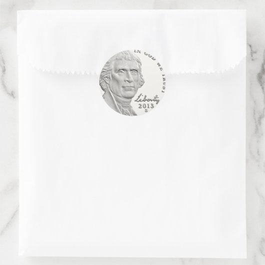 Thomas Jefferson Nickel Ronde Sticker (Tas)