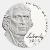 Thomas Jefferson Nickel Ronde Sticker (Voorkant)