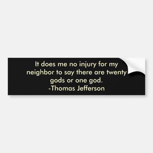 Thomas Jefferson over religieuze verdraagzaamheid Bumpersticker (Voorkant)