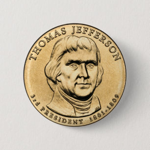 Thomas Jefferson Presidentiële $1 Munt Knop Ronde Button 5,7 Cm