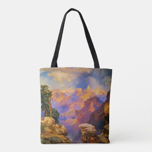 Thomas Moran art, Grand Canyon met Regenboog Tote Bag (Achterkant)