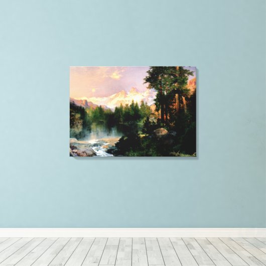 Thomas Moran kunst, De Drie Tetons Canvas Afdruk (Insitu (Houten vloer))