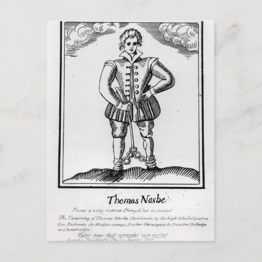 Thomas Nashe , van een pamflet, pub in 1597 Briefkaart (Voorkant)