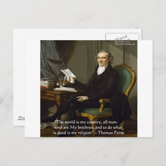 Thomas Paine "My Brethren" (Mijn Breedte) citaat c Briefkaart (Voorkant / Achterkant)