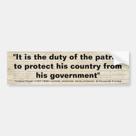 Thomas Paine TATY VAN DE PATRIOT Quote Bumpersticker (Voorkant)
