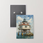 Thomas Point Shoal Lighthouse Aquarel Button (Voorkant / Achterkant)