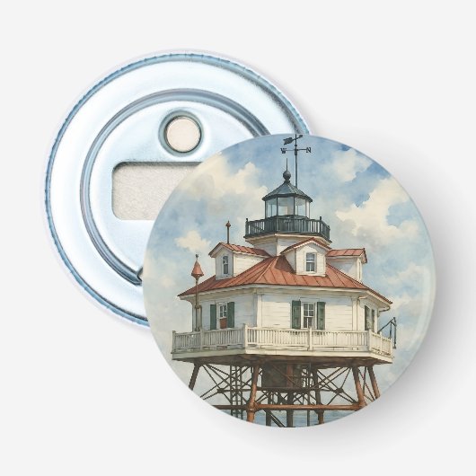 Thomas Point Shoal Lighthouse Aquarel Button Flesopener (Voorkant)