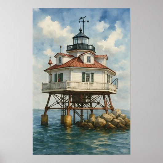 Thomas Point Shoal Lighthouse Aquarel Poster (Voorkant)