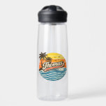 Thomas Retro Sunset Name Design Waterfles<br><div class="desc">Retro sunset style design featuring the name Thomas with vintage palm trees,  ocean waves,  and birds. Perfect personalized gift idea for anyone named Thomas with a classic retro beach sunset aesthetic.</div>