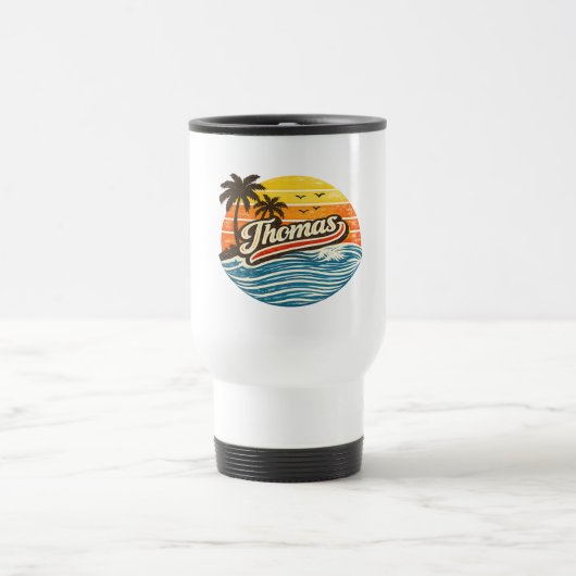 Thomas Retro Zonsondergang Naam Design Reisbeker (Center)