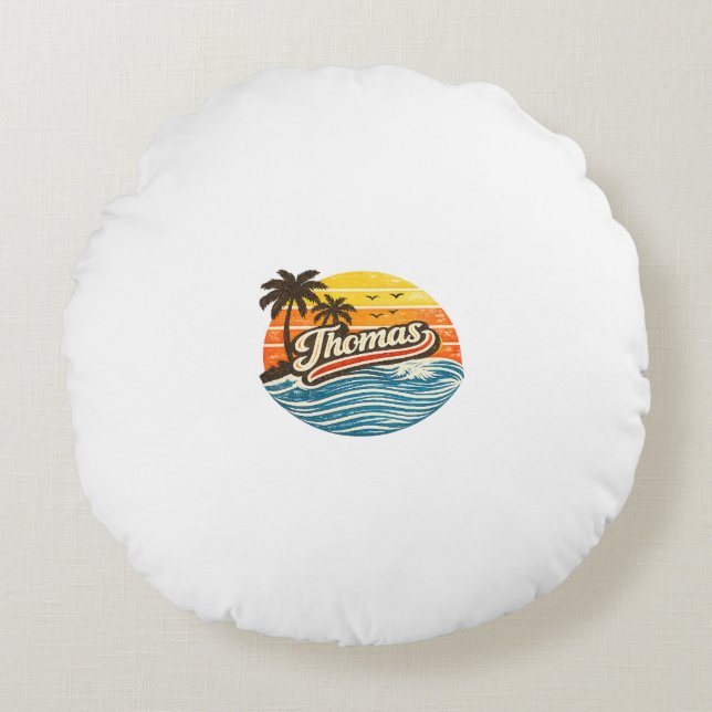 Thomas Retro Zonsondergang Naam Design Rond Kussen (Voorkant)