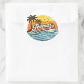 Thomas Retro Zonsondergang Naam Design Ronde Sticker (Tas)