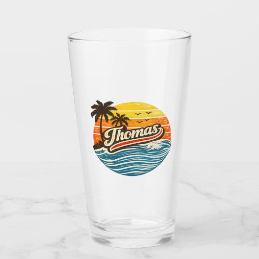 Thomas Retro Zonsondergang Naam Ontwerp Glas (Voorkant)