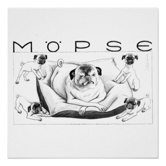 Thomas Theodor Heine - Möpse Poster Canvas Print (Voorkant)