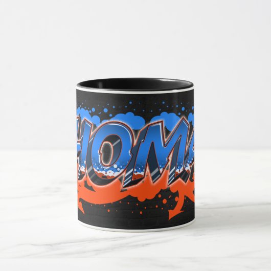 Thomas Vorname Name Graffiti blue orange Tasse Mok (Midden)