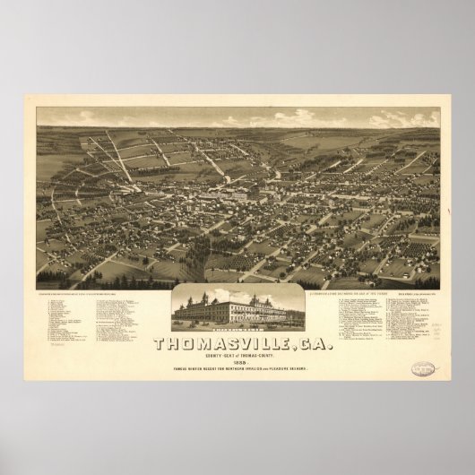 Thomasville Georgia 1885 Antiek Panorama Poster (Voorkant)