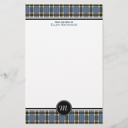 Thompson Clan Blauw Formele Jurk Tartan Monogram Briefpapier (Voorkant)