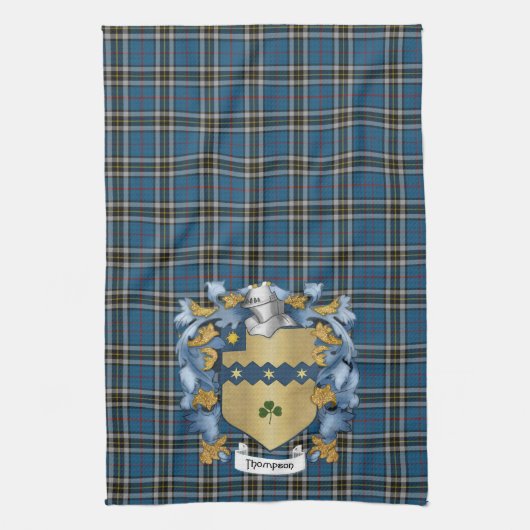 Thompson Family Crest en Tartan (Iers) Theedoek (Verticaal)
