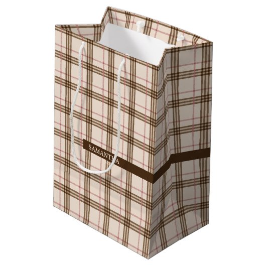 Thompson Scottish tartan beige brown patroon betaa Medium Cadeauzakje (Achterkant Gekanteld)