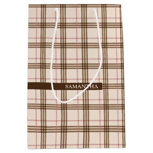 Thompson Scottish tartan beige brown patroon betaa Medium Cadeauzakje (Voorkant)