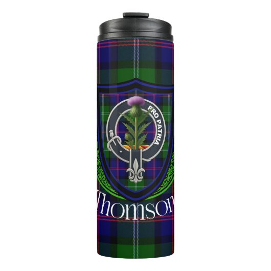 Thomson Schotse Clan Tartan & Crest Thermosbeker (Voorkant)