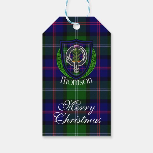 Thomson Schotse Clan Tartan & Wapen Cadeaulabel (Voorkant)