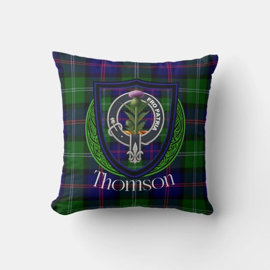 Thomson Schotse Clan Tartan & Wapen Kussen (Voorkant)