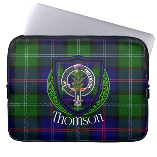Thomson Scottish Clan Tartan and Crest Laptop Sleeve (Voorkant)