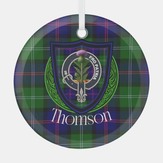 Thomson Scottish Clan Tartan & Crest Glas Ornament (Voorkant)