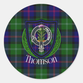 Thomson Scottish Clan Tartan & Crest Ronde Sticker