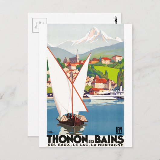 Thonon Les Bains Franse Reisreclame Briefkaart (Voorkant / Achterkant)