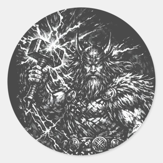 Thor — door storm geteisterde god van de donder ronde sticker (Voorkant)