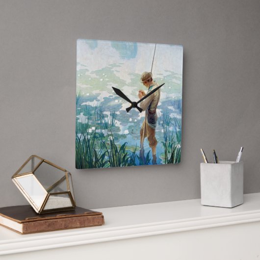 Thoreau Vist bij Walden Pond door N.C. Wyeth Vierkante Klok (Kantoor)