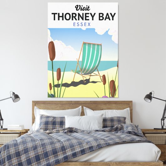 Thorney Bay, Essex Seaside-reisposter Canvas Afdruk (Insitu (Slaapkamer))