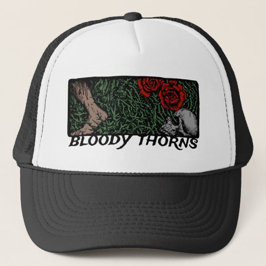 Thorns Rozen van de schedel medieval gekleurd Trucker Pet (Voorkant)