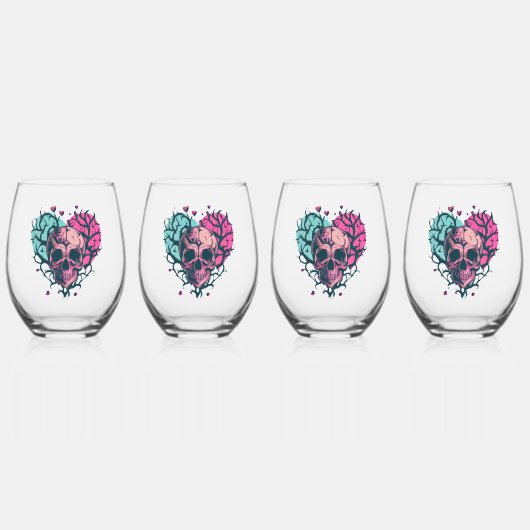 Thorny heart schedel wijnglas zonder voet (Voorkant)