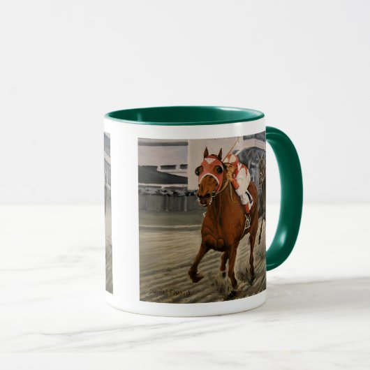 Thoroughbred Equine Wins Horse Race Mok (Voorkant rechts)