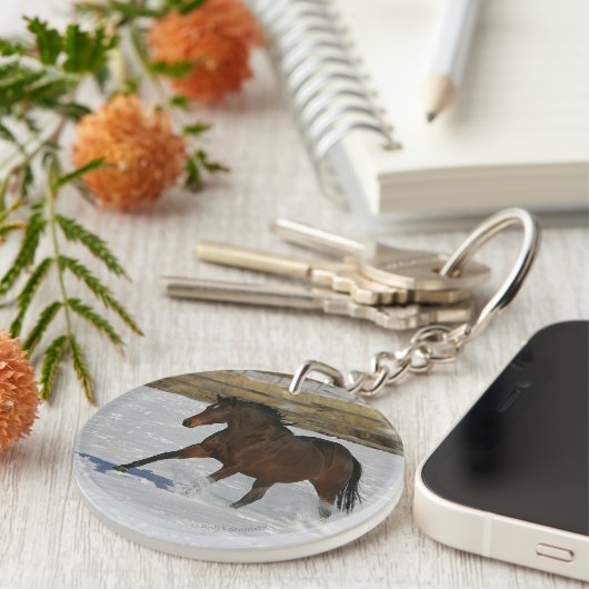 Thoroughbred Horse Runin the Snow Sleutelhanger (Voorkant Rechts)