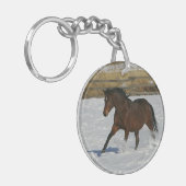 Thoroughbred Horse Runin the Snow Sleutelhanger (Voorkant Links)