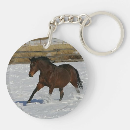 Thoroughbred Horse Runin the Snow Sleutelhanger (Achterkant)