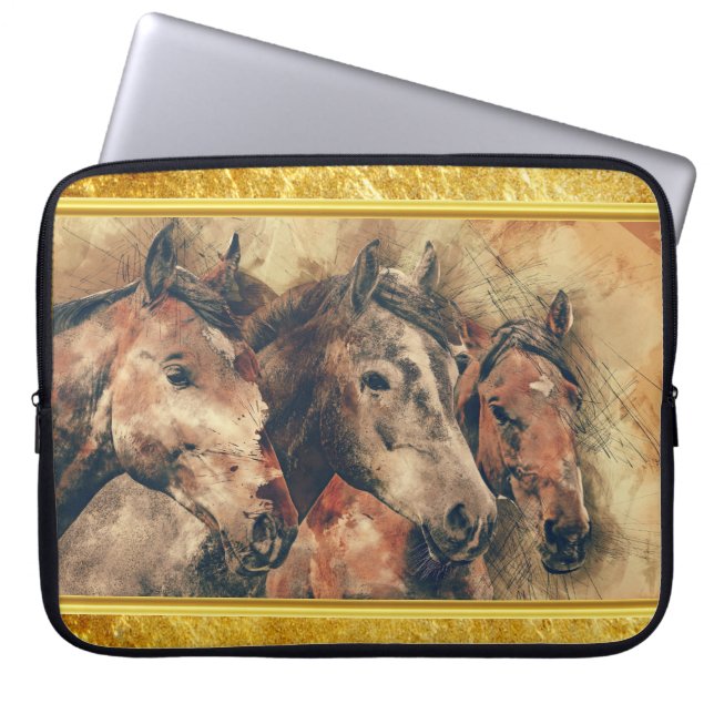 Thoroughbred horses running in a field laptop sleeve (Voorkant)
