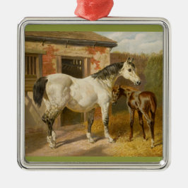 Thoroughbred mare and foal metalen ornament