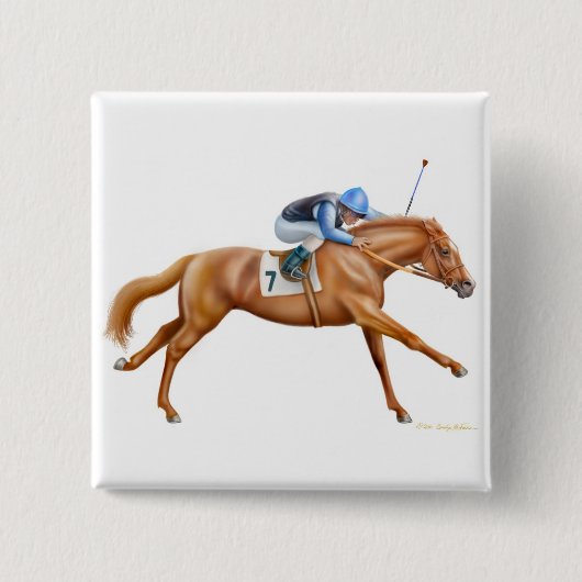 Thoroughbred Racehorse Pin Vierkante Button 5,1 Cm (Voorkant)
